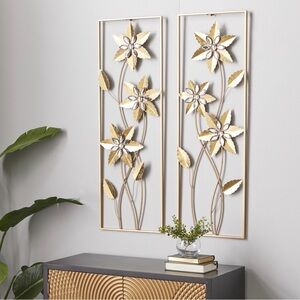 Elegant Gold and Silver Floral Wall Decor Panels